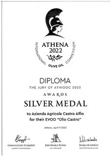 Attestato Athena International Olive Oil Competition